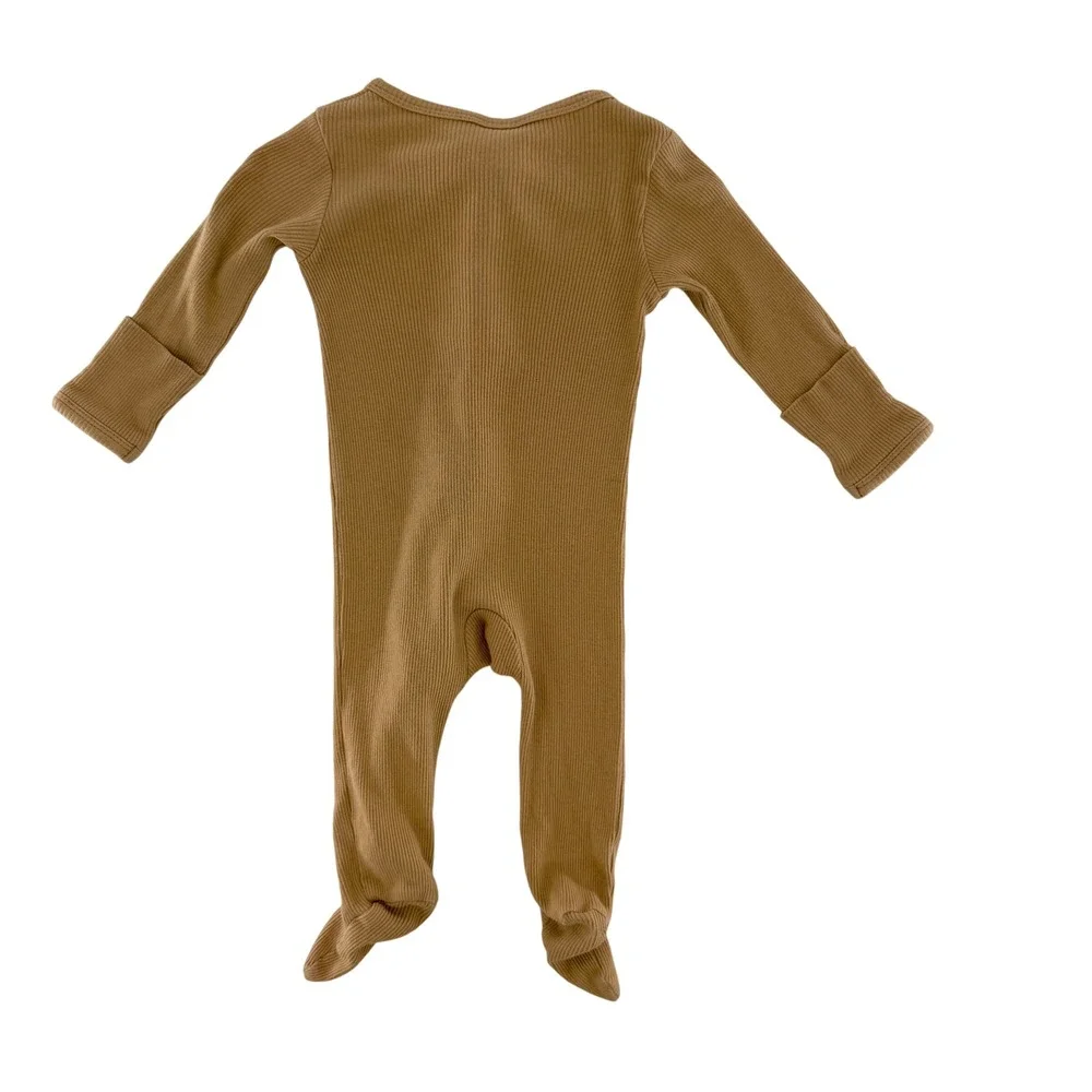 Mebie Baby 3-6M Brown Organic Cotton Ribbed Footed Pajamas Romper Jumpsuit‎